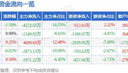 股票行情快报：新北洋（002376）7月22日主力资金净卖出4572.55万元