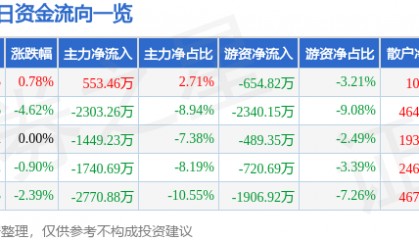 股票行情快报：乐山电力（600644）9月4日主力资金净买入553.46万元