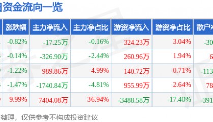 股票行情快报：七匹狼（002029）8月12日主力资金净卖出17.25万元