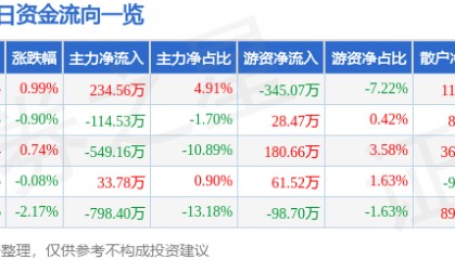 股票行情快报：新华百货（600785）6月11日主力资金净买入234.56万元