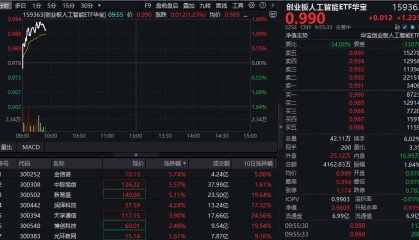 ETF盘中资讯|5000亿美元大利好！CPO持续火热，创业板人工智能ETF华宝（159363）逆市涨逾1%，“易中天”领跑