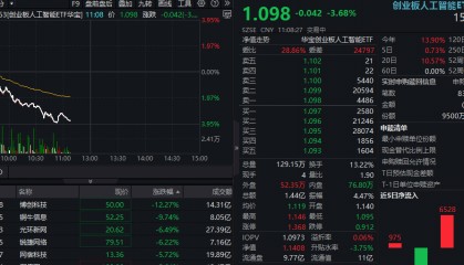ETF盘中资讯|CPO概念股巨震，博创科技跌超12%，创业板人工智能ETF华宝（159363）单边下挫超3%，持续溢价交易